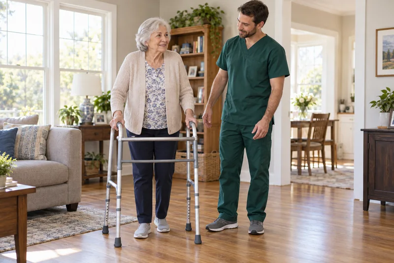 A home health professional supporting care in a familiar setting